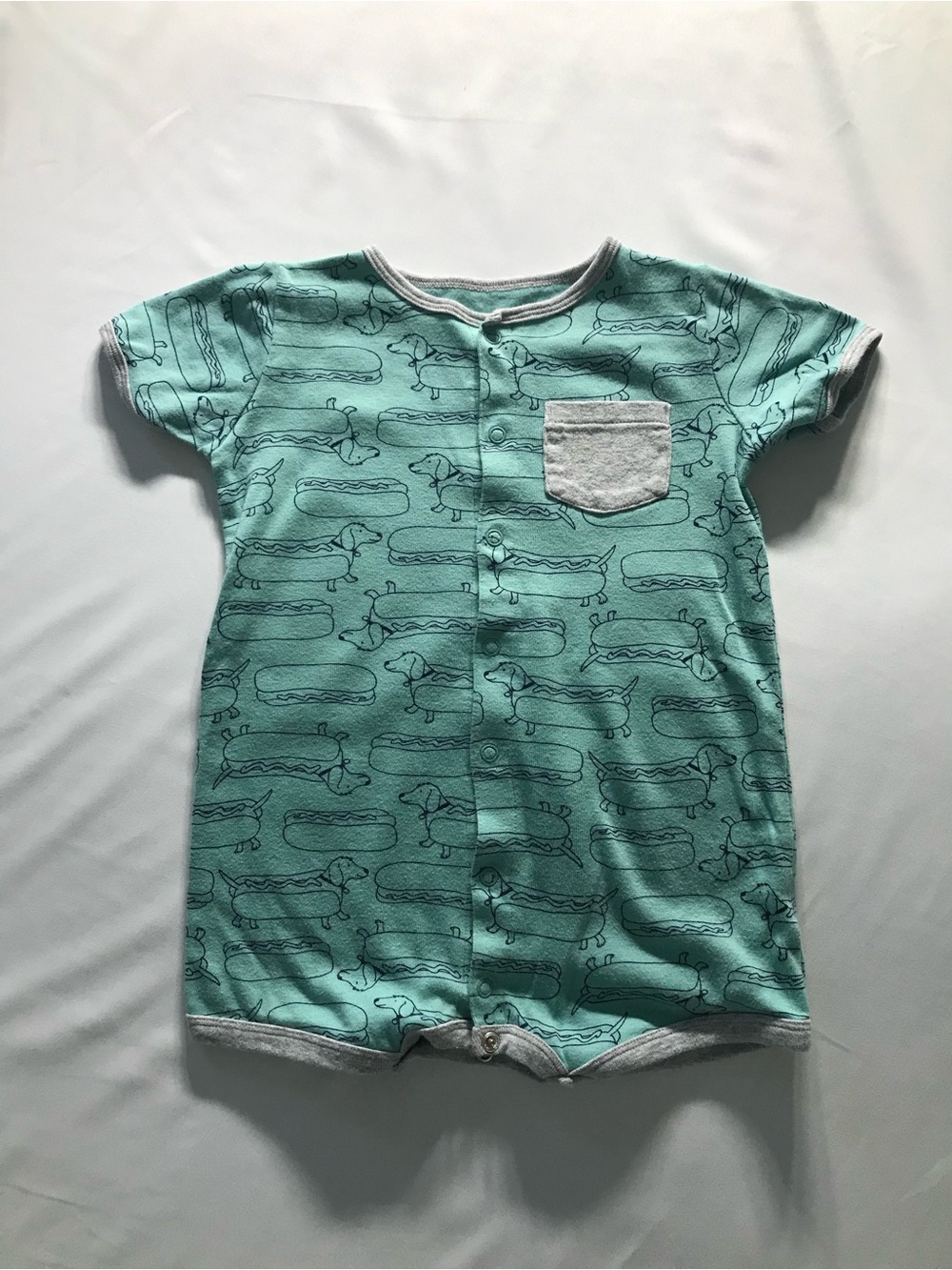 Carter's Mint Green One-Piece Romper with Dachshund Pattern